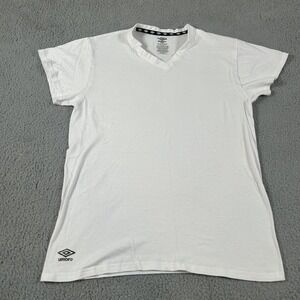 Umbro Shirt Mens Medium White V-Neck Tagless 100% Cotton Soft Casual Tee